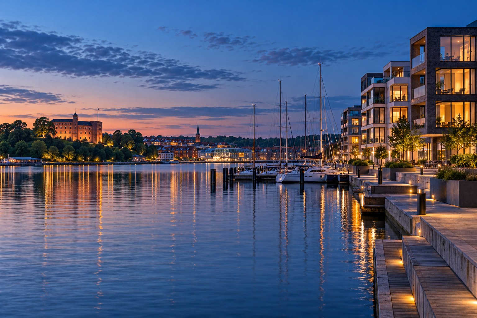 AI-genereret stemningsbillede af Kolding Fjord; ikke et dokumentarfoto